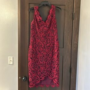 Rose cocktail dress with fabric overlay